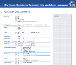 OEM Design Checklist & Application Data Worksheet