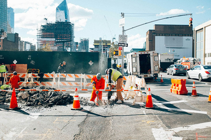 Worker on an active construction site